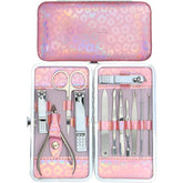 ZIZZON kit manucure et pédicure dans coffret holographique rose, pratique à domicile.