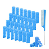 Rouleaux ZMD bleus et petits sans chaleur pour cheveux fins.