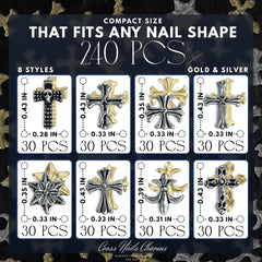 Charms croix 3D ZOKLU argentés et dorés, ajout élégant pour ongles.