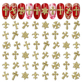 ZOKLU croix dorée pour ongles en trois dimensions, éclat doré et look élégant.