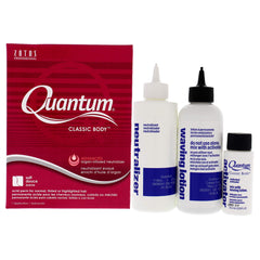 Vue rapprochée de la bouteille Zotos Quantum Classic Corps Acide Perm, prête pour application précise.