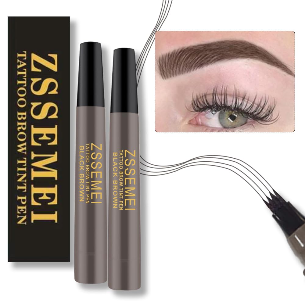 Stylo sourcils ZSSEMEI imperméable avec tête quatre branches pour un tracé naturel durable.