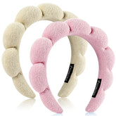 Bandeau Ztomine beige croissant en coton éponge absorbant protégeant les cheveux.