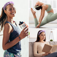 Bandeau Ztomine porté sur la tête, pratique lors du soin facial.