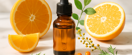 Sérum vitamine C en flacon ambré avec agrumes — guide concentration et usage