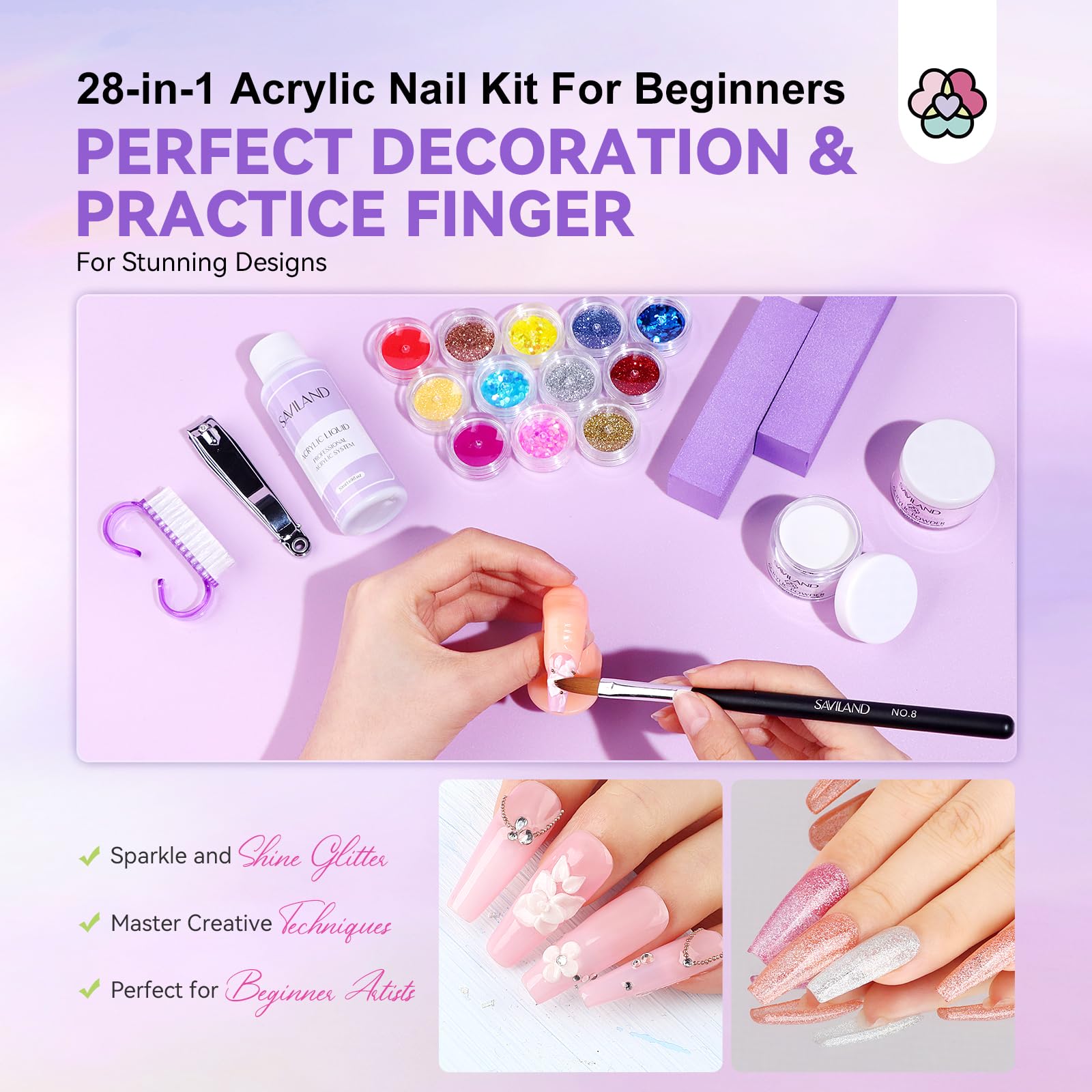 100 formes d'ongles SAVILAND, parfaites pour essais et pratique.