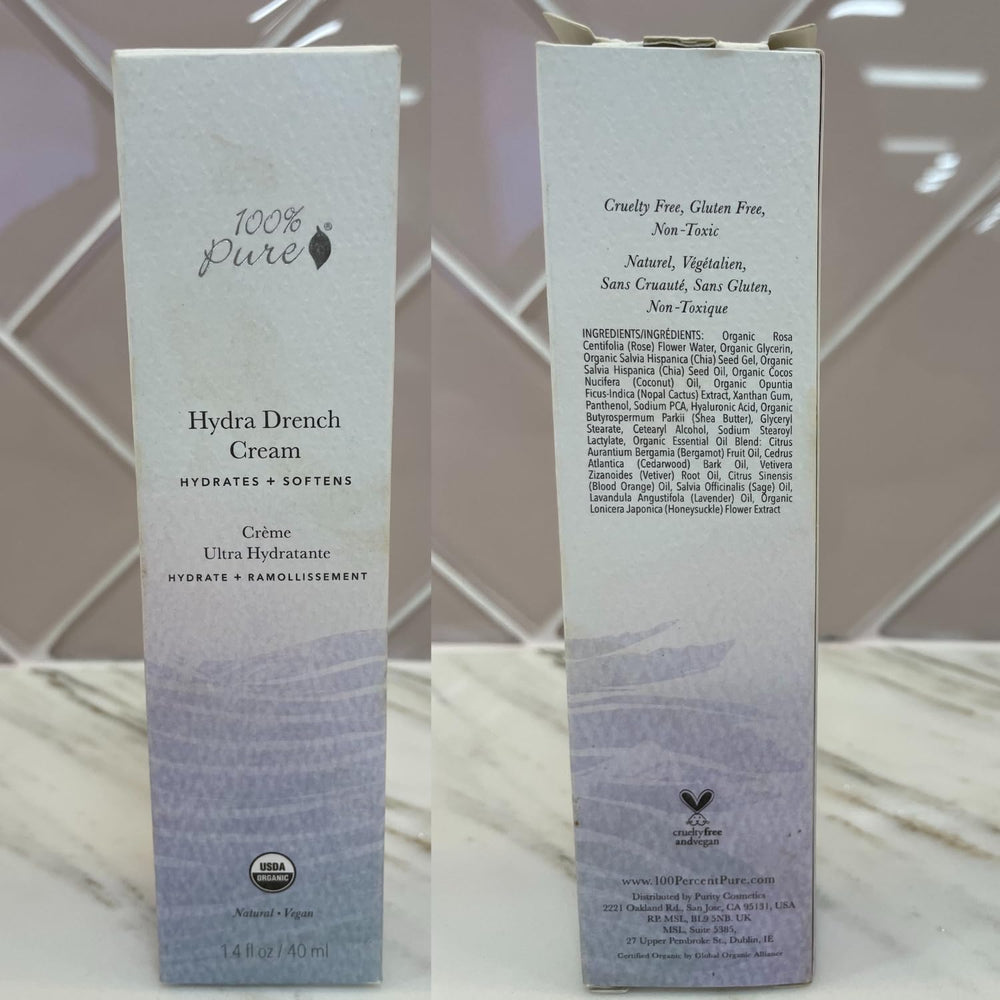 Hydra Drench 100% PURE absorption rapide sans effet gras.