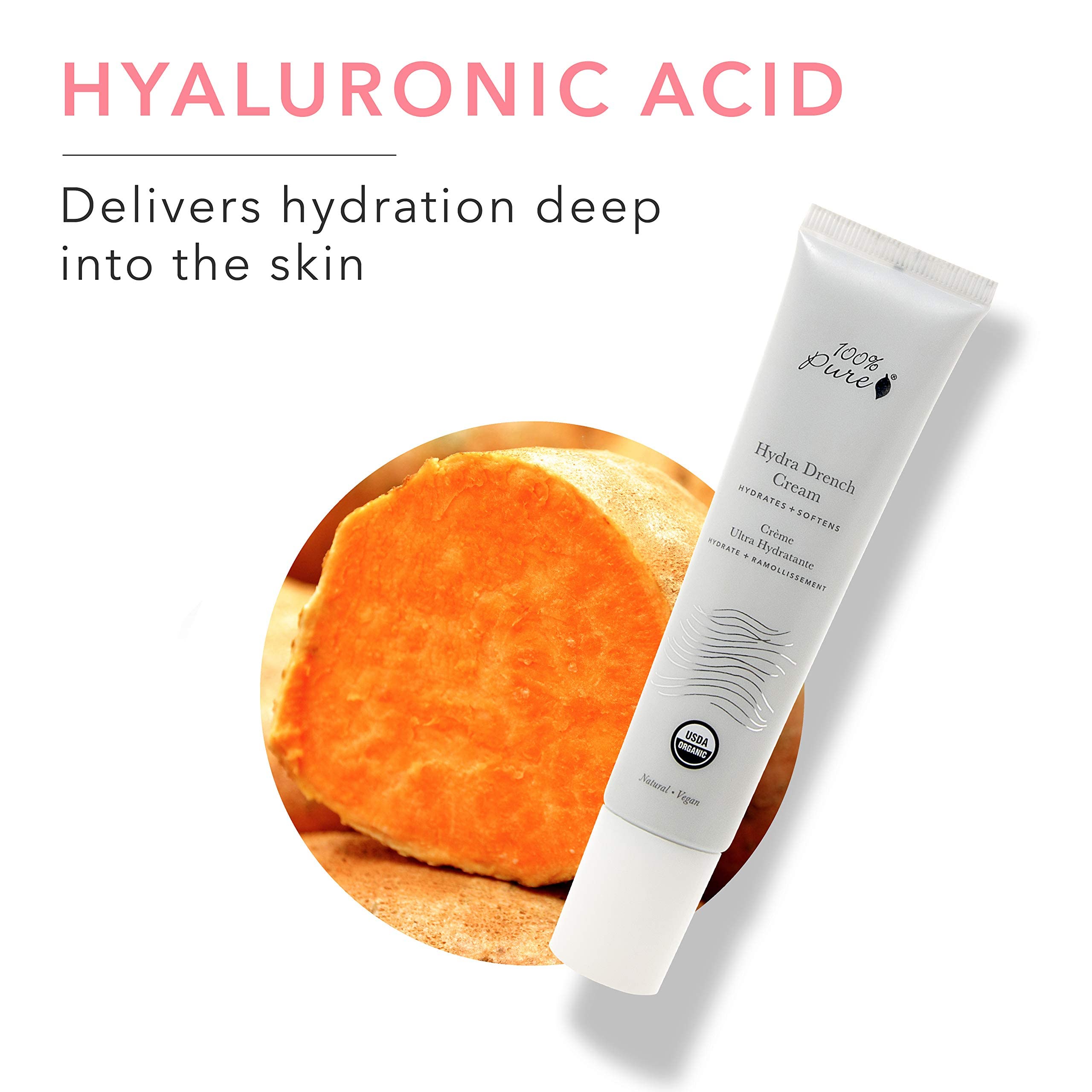 Acide hyaluronique végétalien dans Hydra Drench hydrate en profondeur.