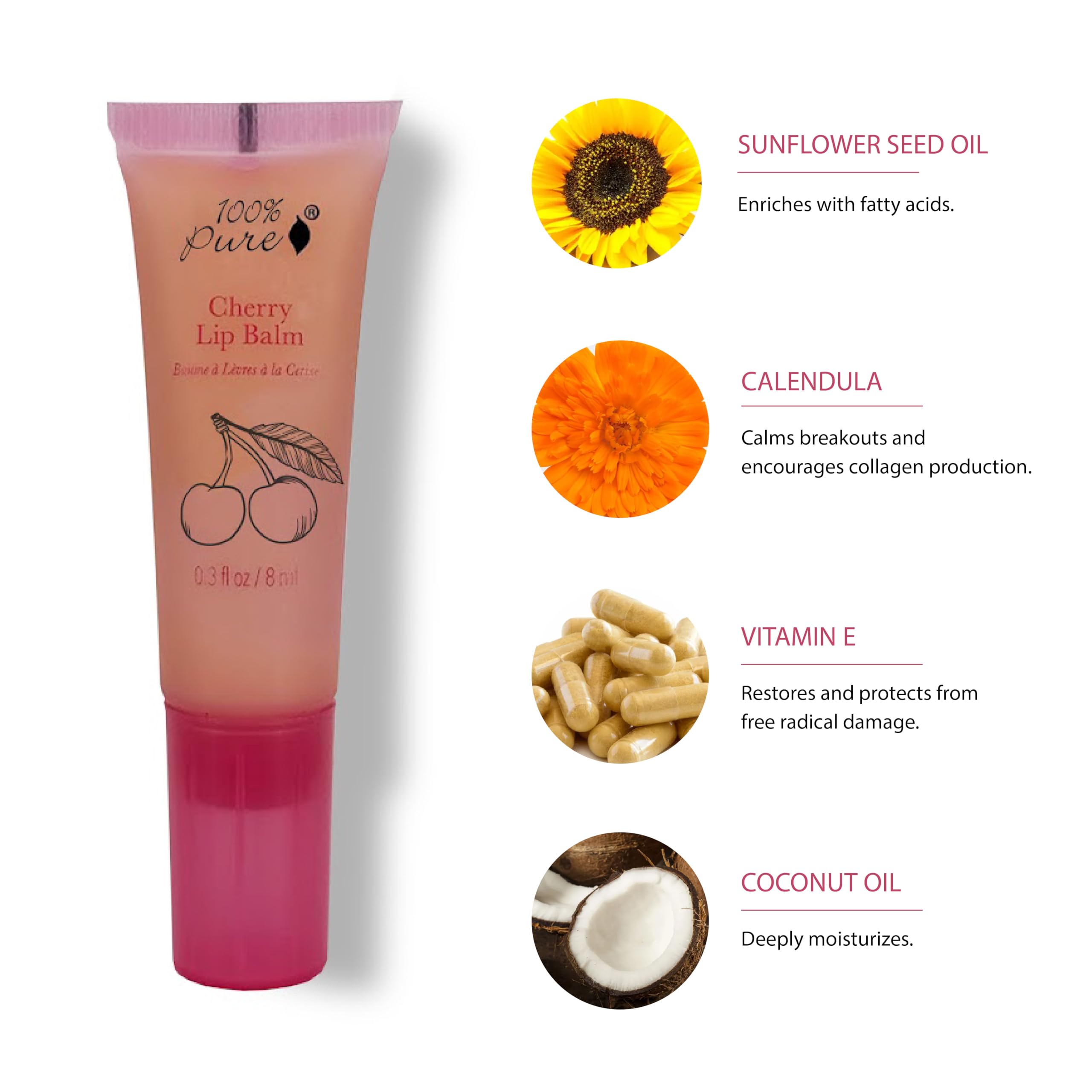 Application facile du baume lèvres cerise 100% Pure sur les lèvres sèches.