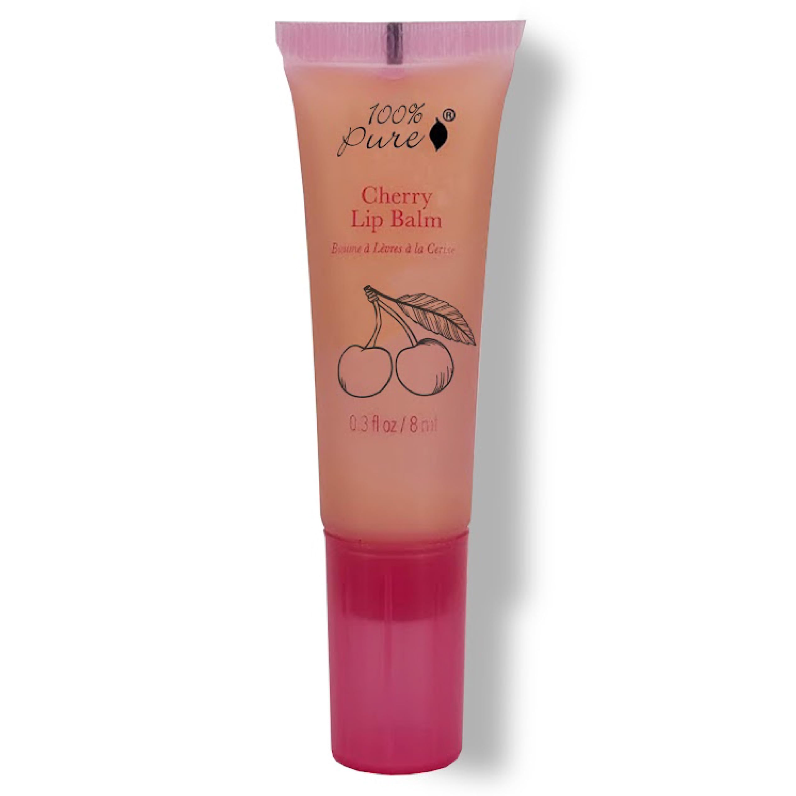 Baume lèvres cerise 100% Pure en flacon, hydratation naturelle et efficace.