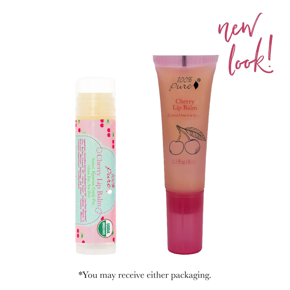 Texture crémeuse du baume lèvres cerise 100% Pure pour une application douce.