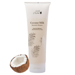 100% PURE Shampoing lait de coco – bouteille affichant un soin nourrissant pour cheveux secs.