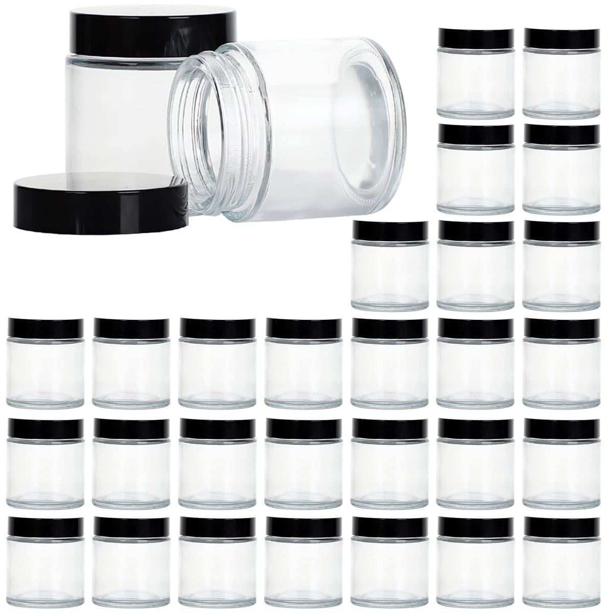 Bocal en verre 4 oz 11 Hoa Kinh avec couvercle noir, stockage sûr.