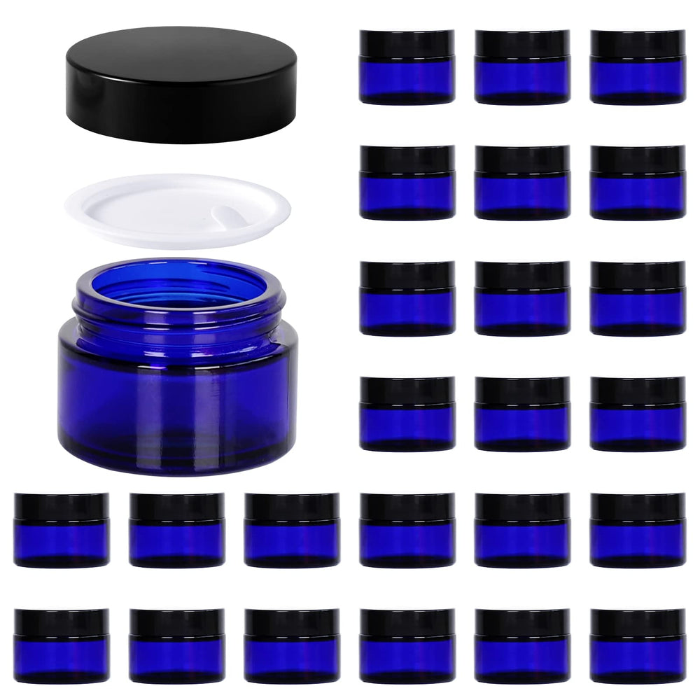 11 Hoa Kinh bocal en verre bleu 30 ml avec bouchon noir, idéal pour crèmes en voyage
