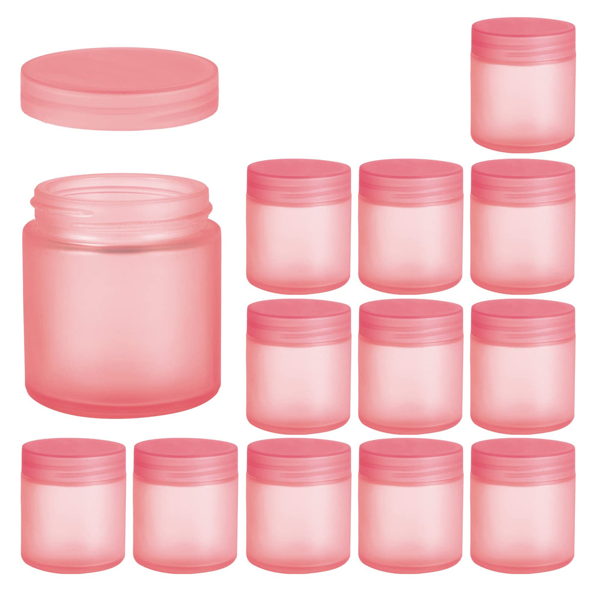 Bocal Hoa Kinh en verre rose givré 4oz, idéal pour échantillons et petits soins