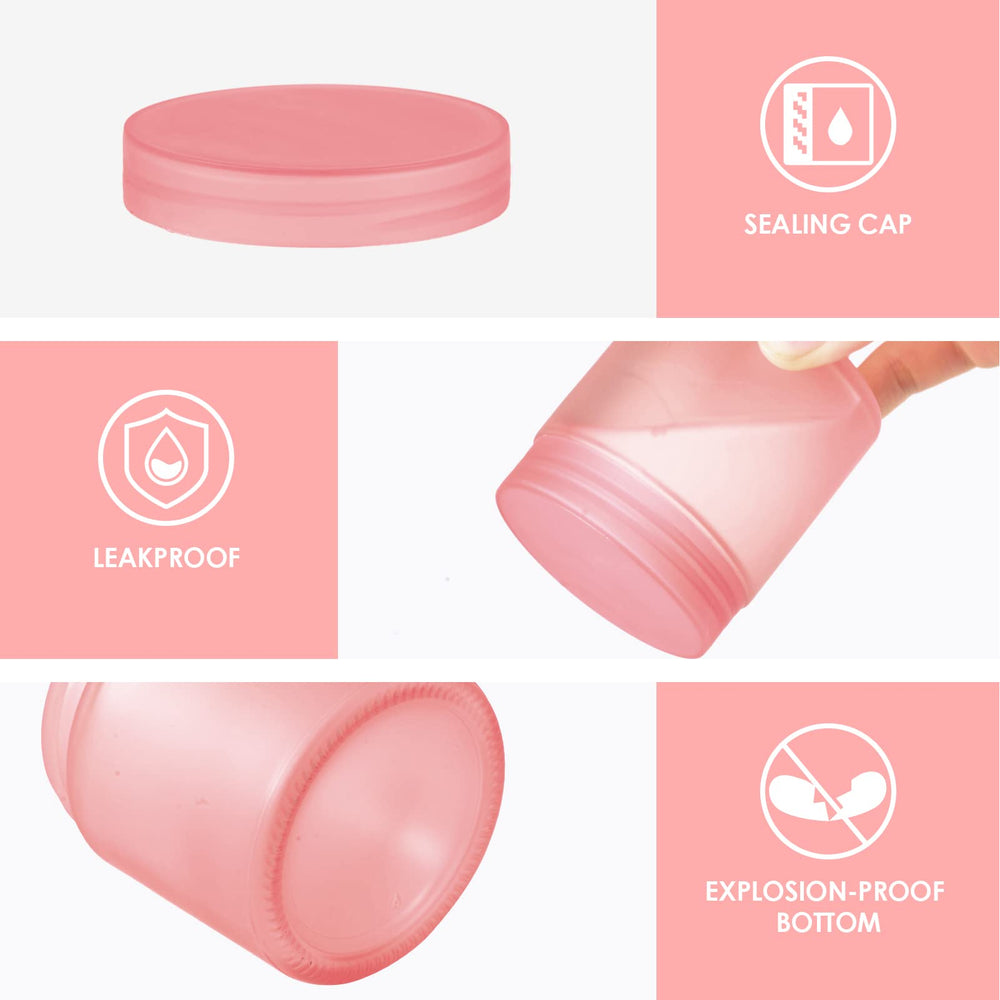 Bocal portable Hoa Kinh en verre rose givré, taille compacte pour voyage