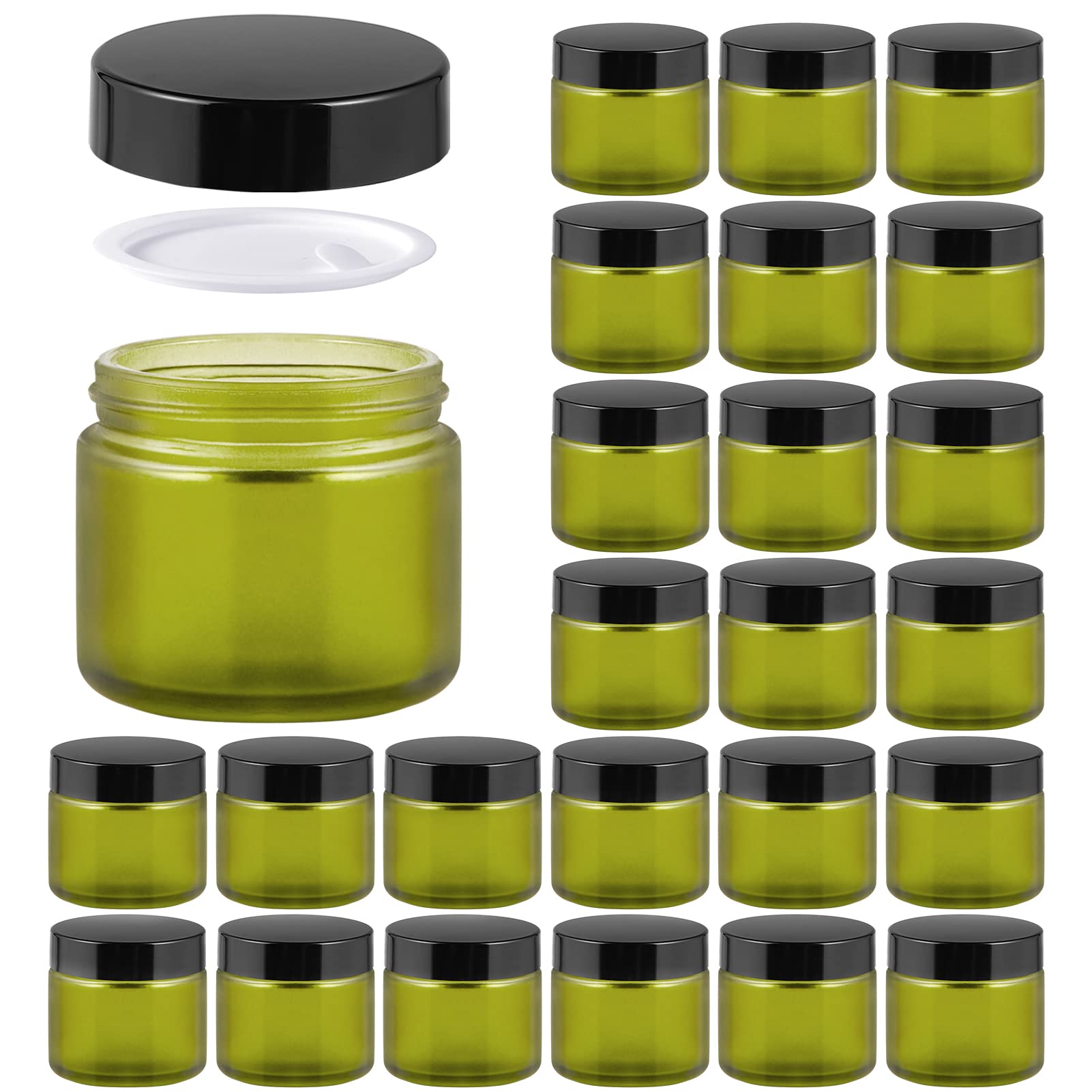 Bocal en verre vert 2oz de 11 Hoa Kinh avec couvercle noir, idéal pour les voyages.