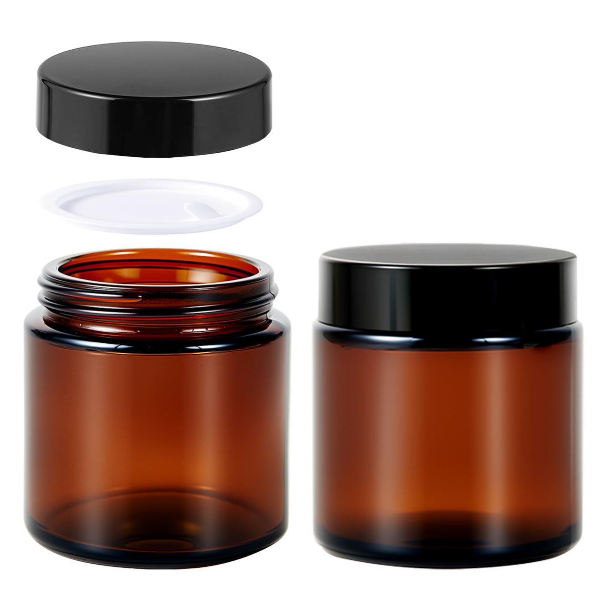 11 Hoa Kinh pot-verre-ambre 4oz avec bouchon noir, idéal pour crèmes et sérums.