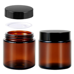 11 Hoa Kinh pot-verre-ambre 4oz avec bouchon noir, idéal pour crèmes et sérums.