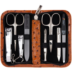 3 Swords Germany coffret manucure en cuir ostrich cognac, pratique en voyage