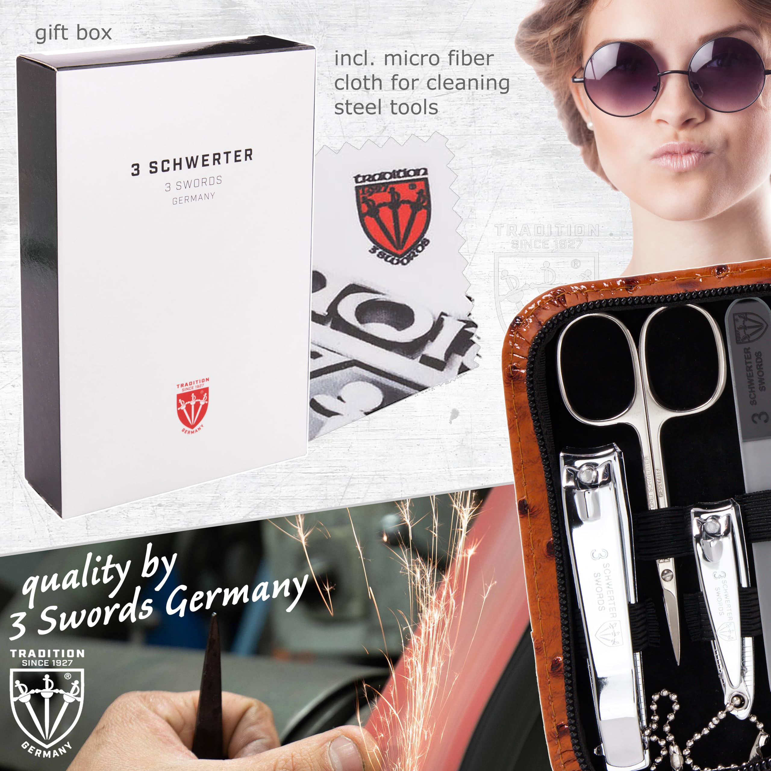3 Swords Germany étui cuir ostrich cognac, rangement élégant