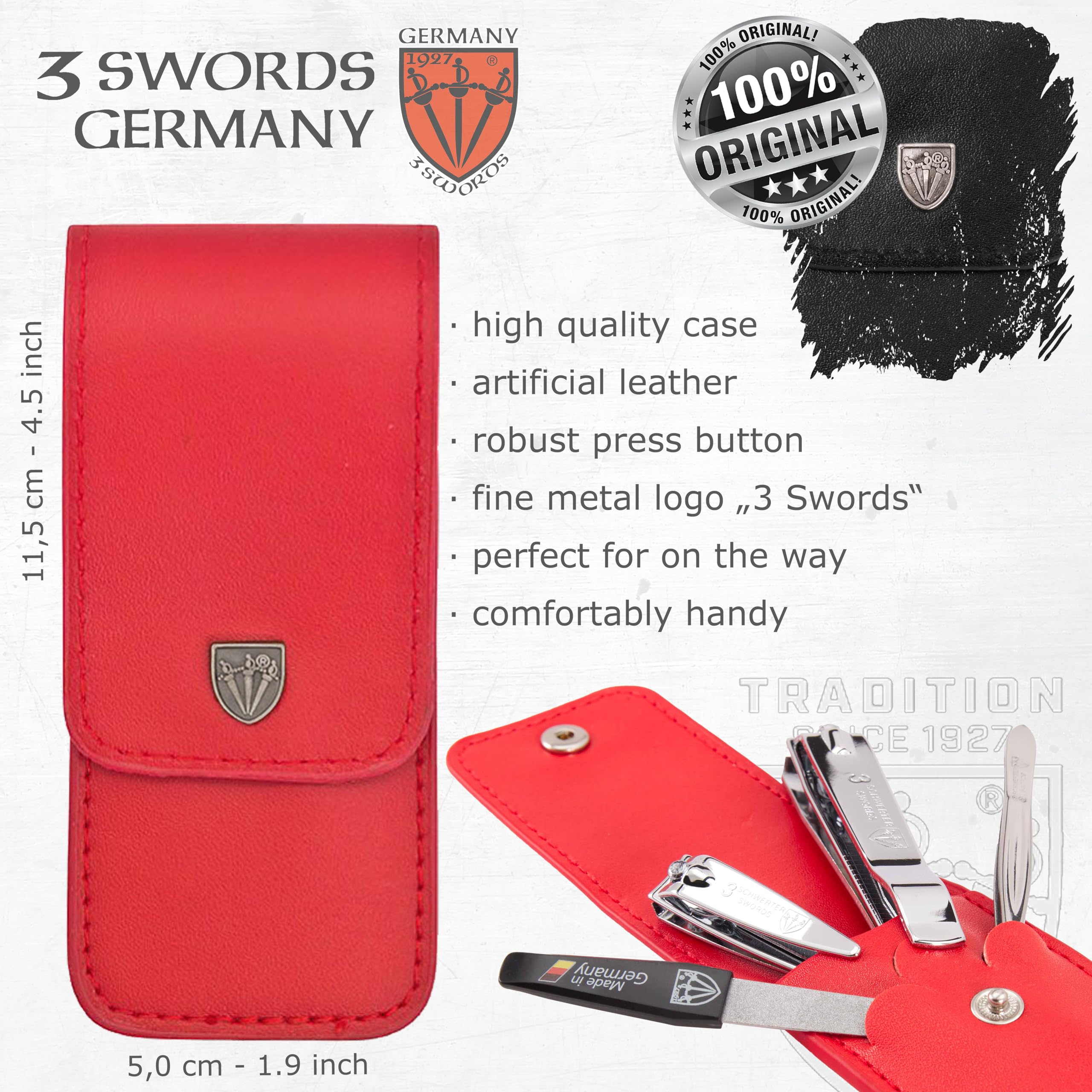3 Swords Germany: etui-cuir-rouge, rangement élégant et sûr.