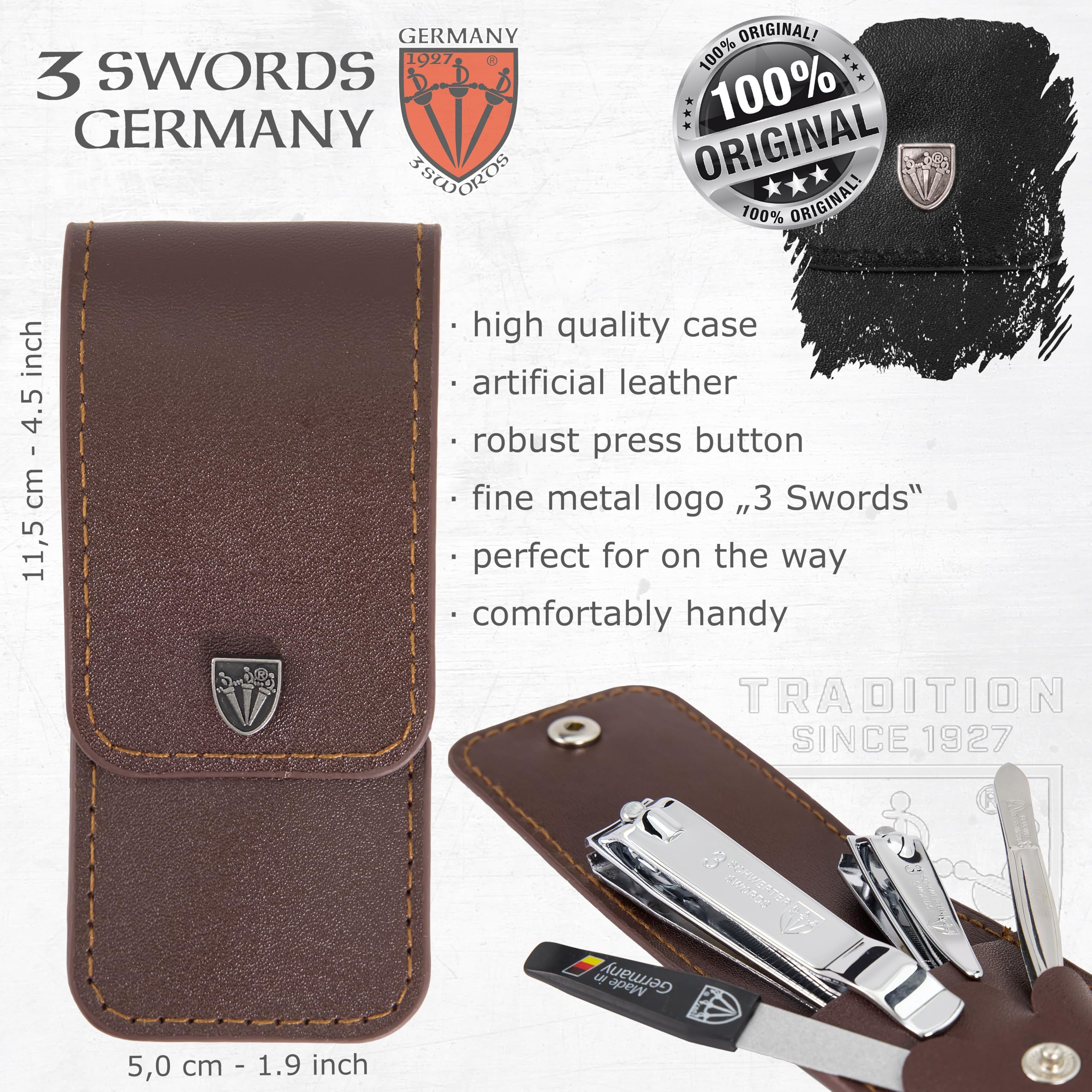  Étui noir en cuir synthétique 3 Swords Germany pour ranger l’ensemble.