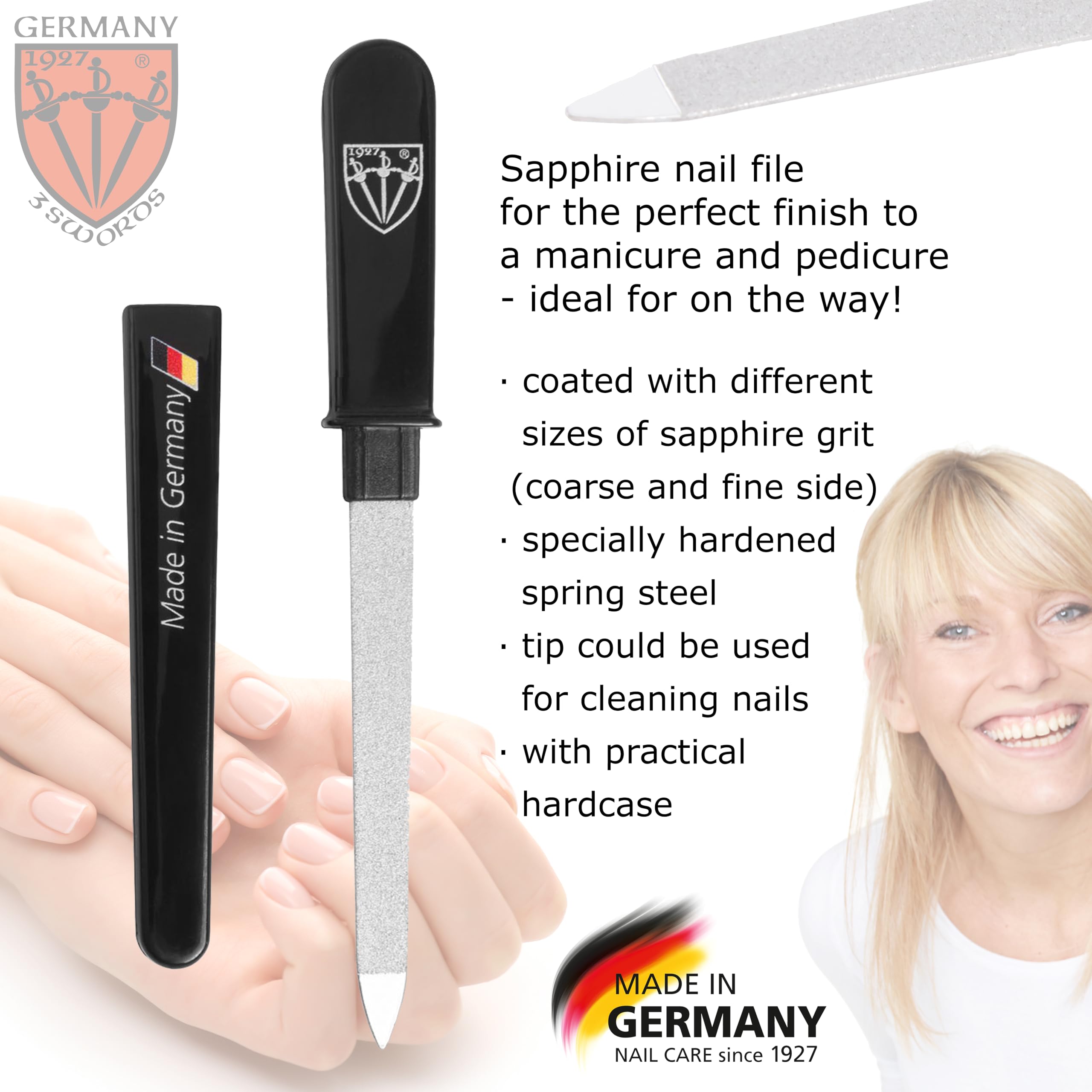 3 Swords Germany lime à ongles double-face fin et grossier pour retouches rapides