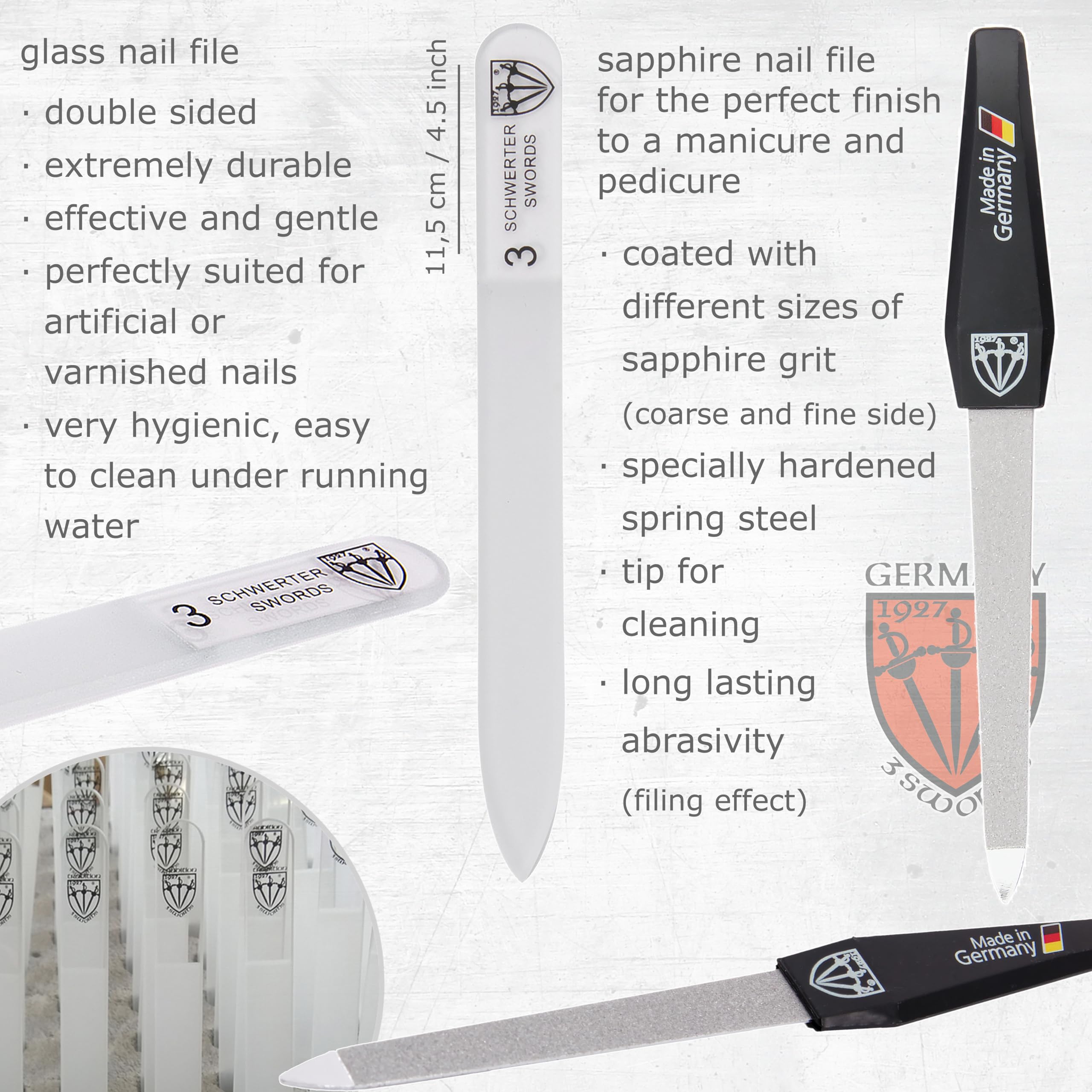 3 Swords Germany lime à ongles en verre double-face, soin précis