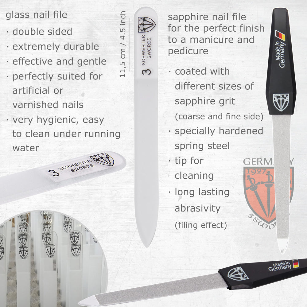 3 Swords Germany lime à ongles en verre double-face, soin précis