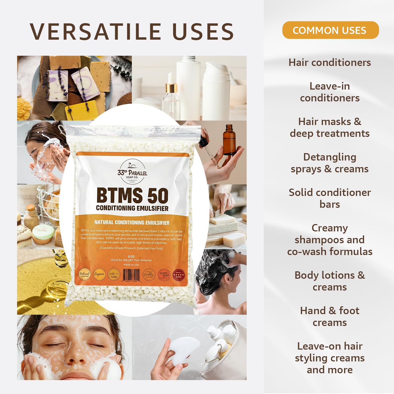 BTMS 50 de 33rd Parallel, pot, émulsifiant-peau soyeuse pour crèmes homogènes.