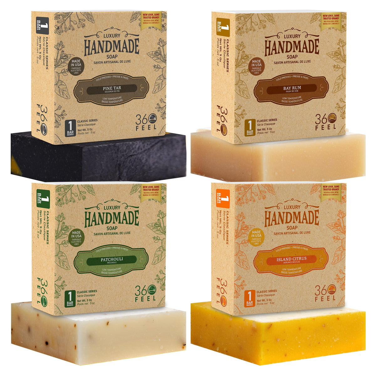 Savon 360Feel pour homme avec parfum boisé et épicé prêt pour une douche tonique.