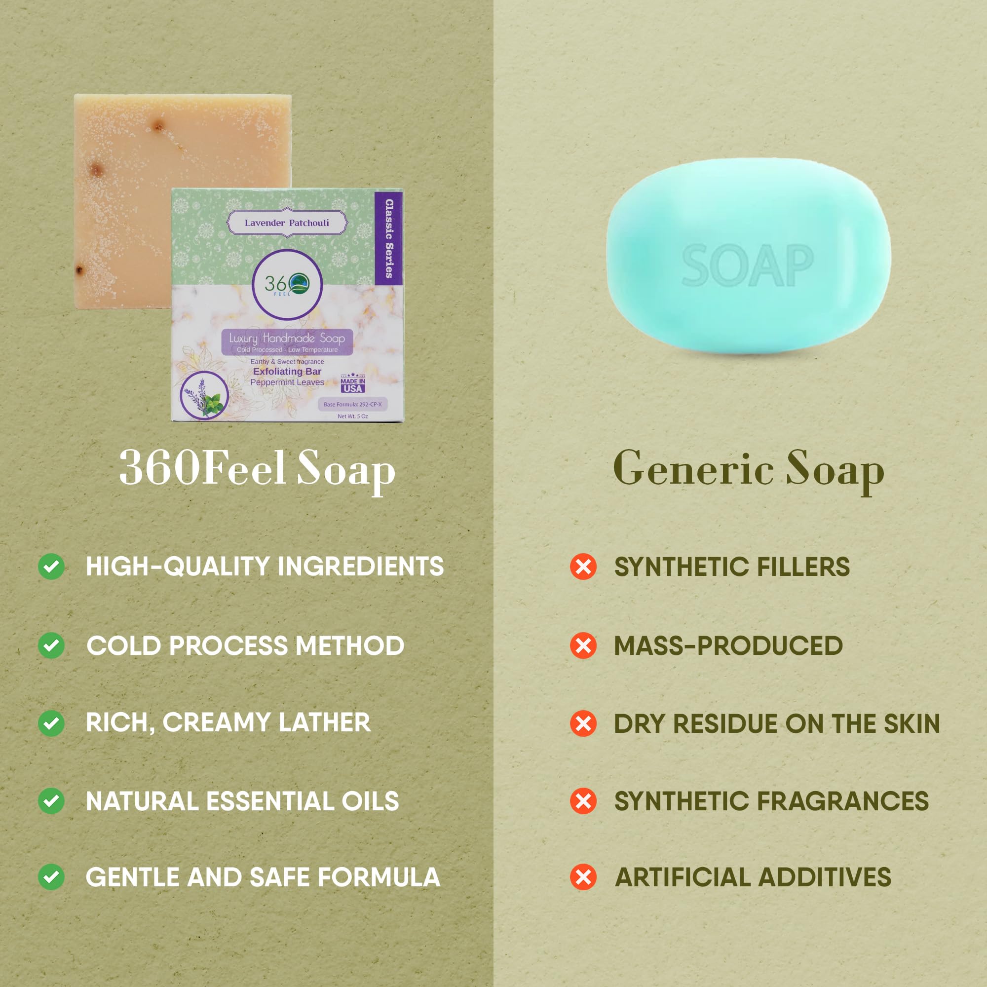 Savon 360Feel Lavande Patchouli, parfum relaxant favorisant un moment de détente.