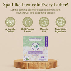 Savon 360Feel Lavande Patchouli, sans SLS ni parabènes pour une routine douce.