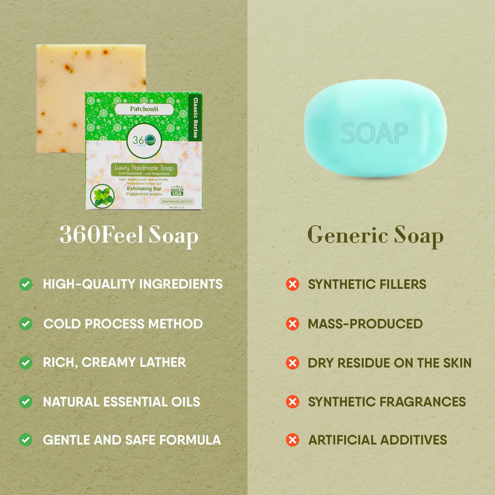 360Feel Savon Patchouli Castile traditionnel, savon végétal respectueux de la peau.