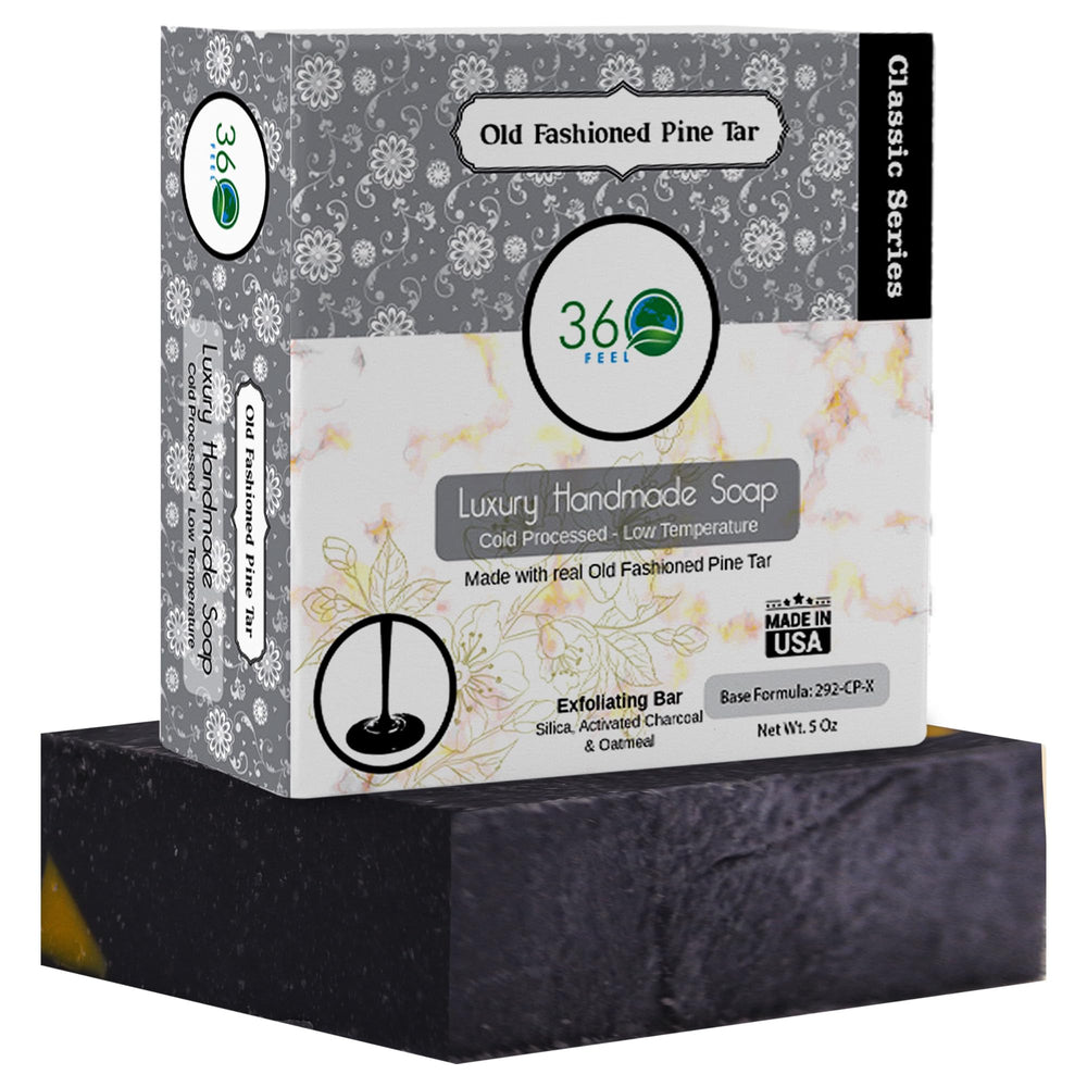 Savon 360Feel Pine Tar Lavande en barre, arôme apaisant et mousse riche.