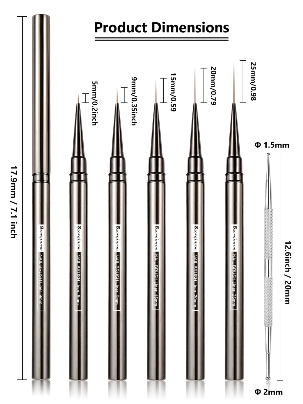 3zorqinron brosse-liner-ongles 20mm pour traits épais et réguliers