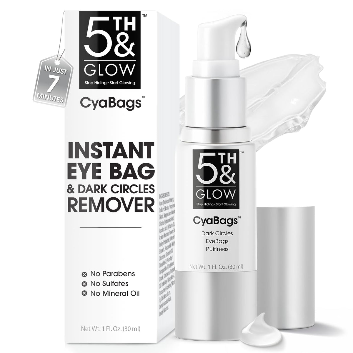 Sérum yeux 5th & Glow Cyabags dans sa bouteille prête à l’emploi pour un regard frais.