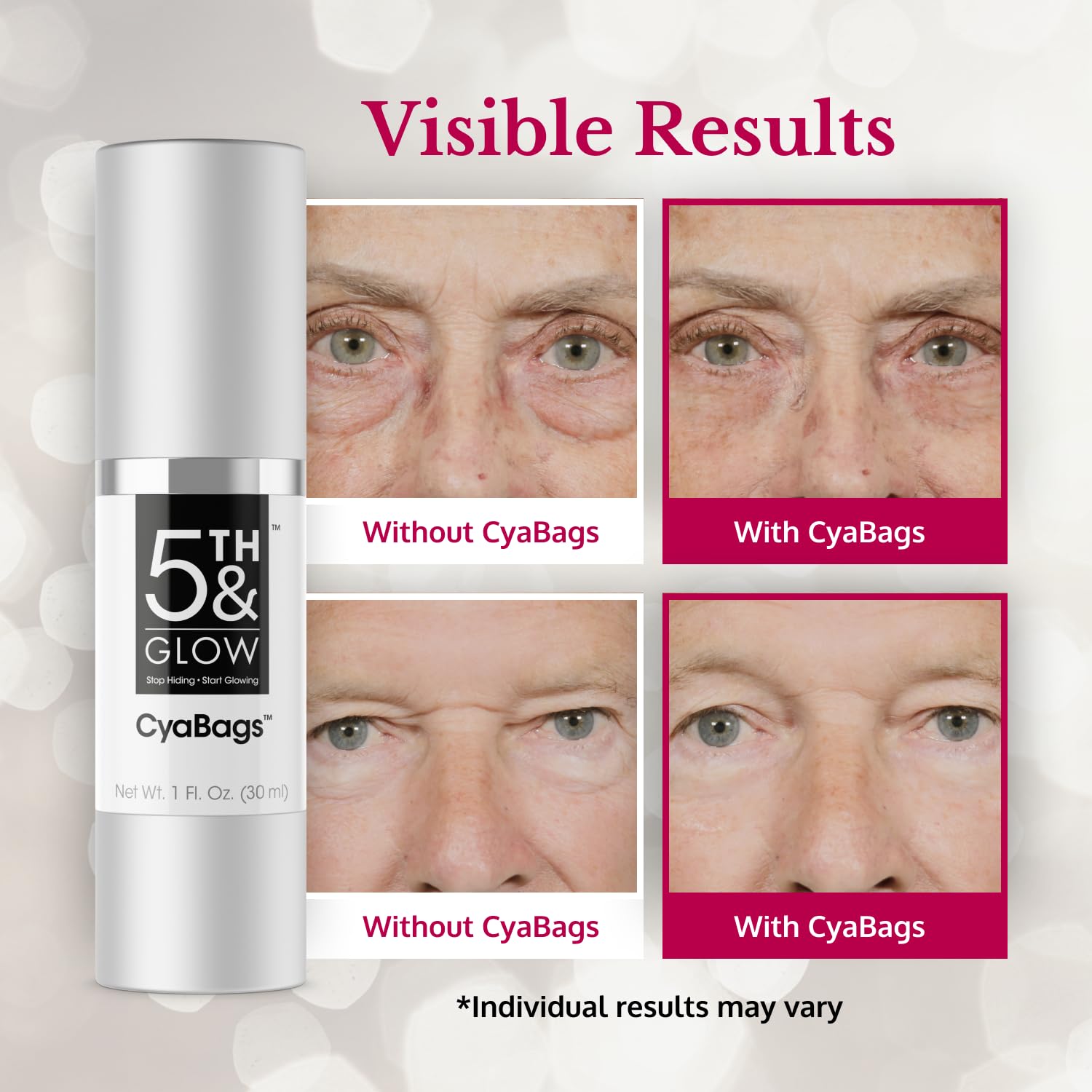 Application ciblée autour des yeux pour lisser ridules et réduire les poches.