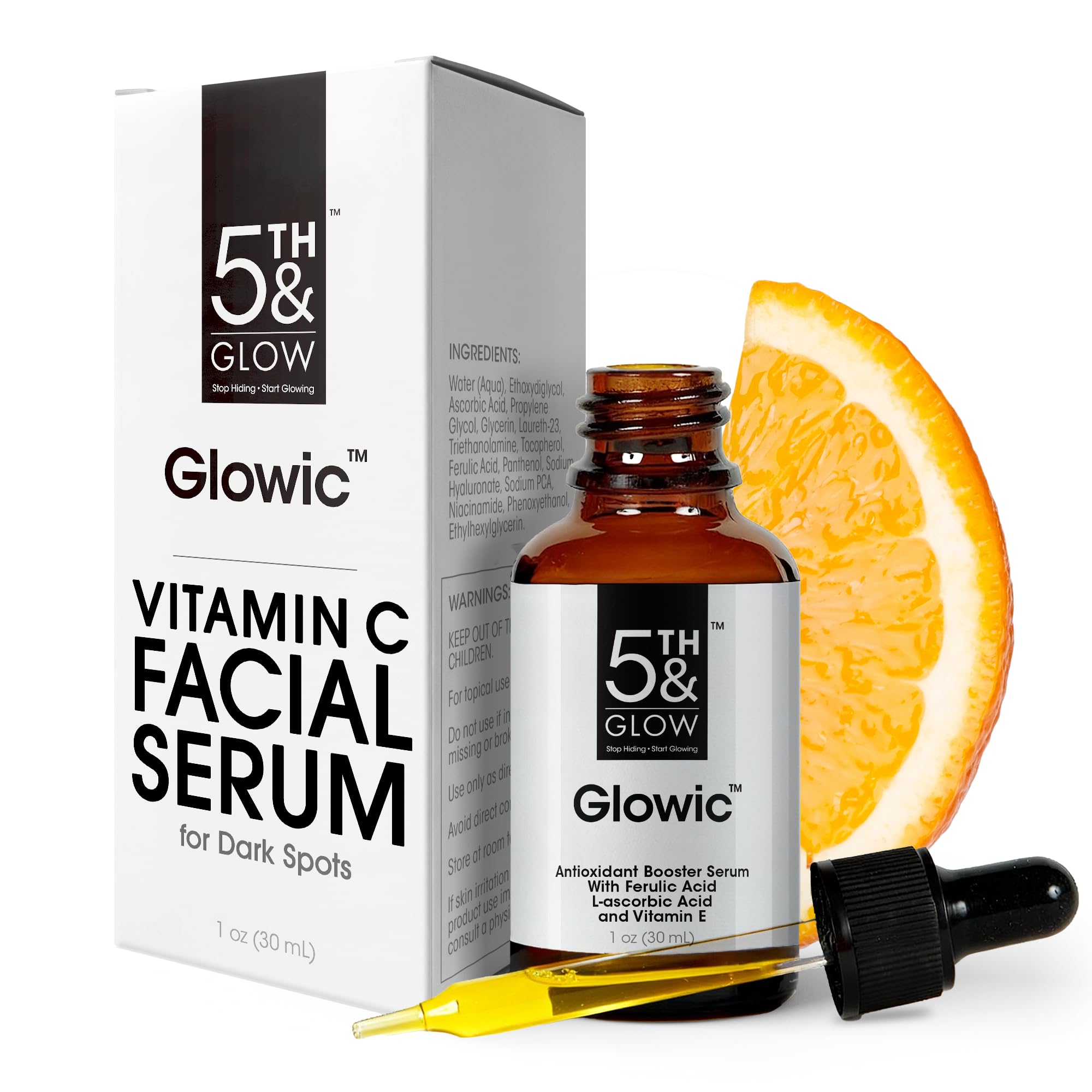 Glowic sérum visage – flacon élégant offrant éclat et hydratation.