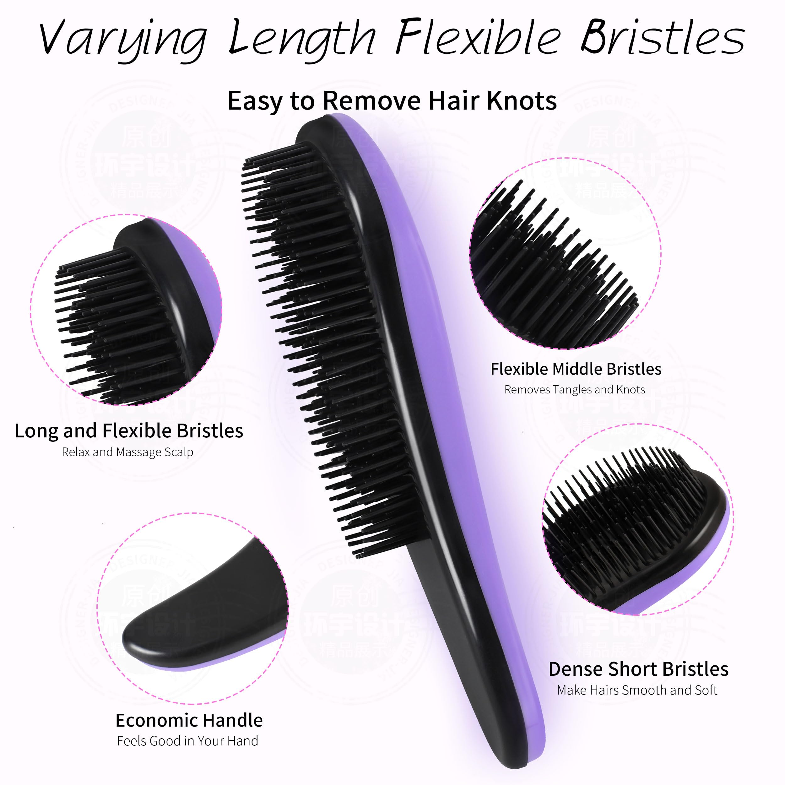 79STYLE brosse démêlante enfants anti-nœuds, violet, 3 pièces