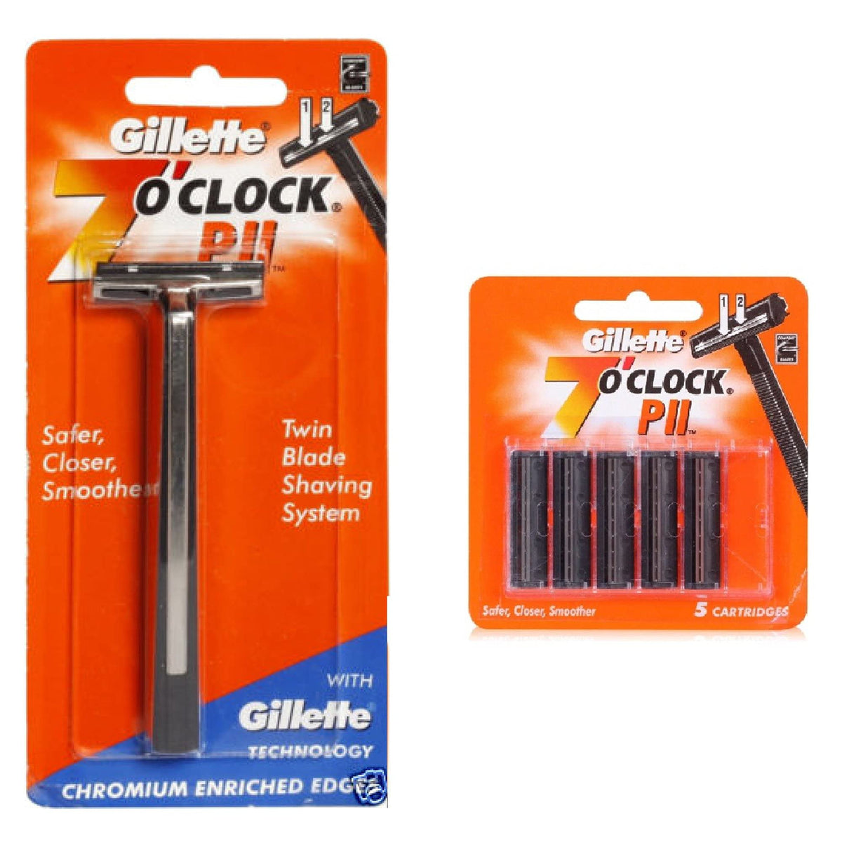 Rasoir 7 O'Clock PII Trac II avec cartouche de 5 lames pour un rasage précis et confortable.