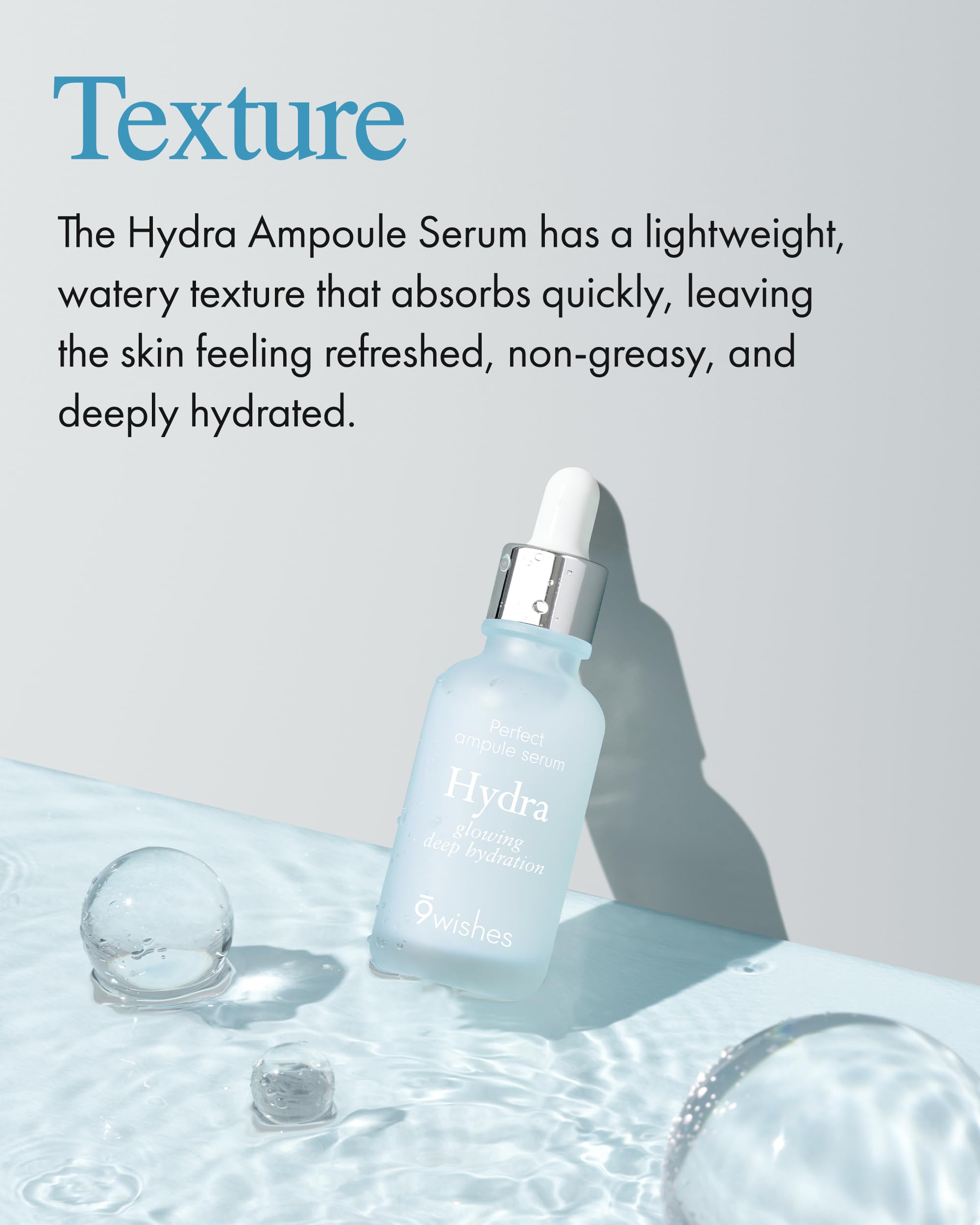 9 Wishes Hydra Ampoule II - effet lumière sur peau grâce à l'hydratation prolongée.