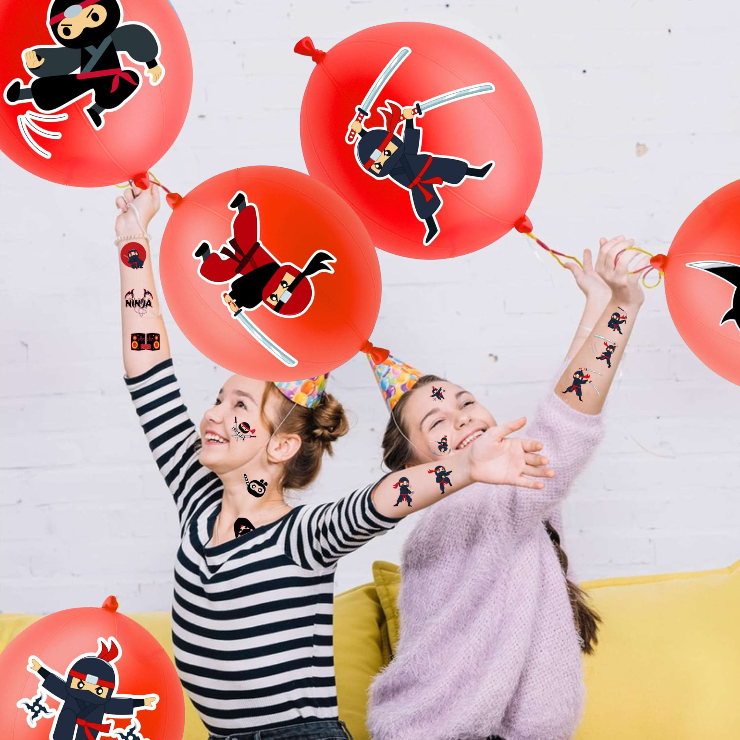 Tatouages pré-découpés ninja 91BALLOONS, pose rapide sans ciseaux