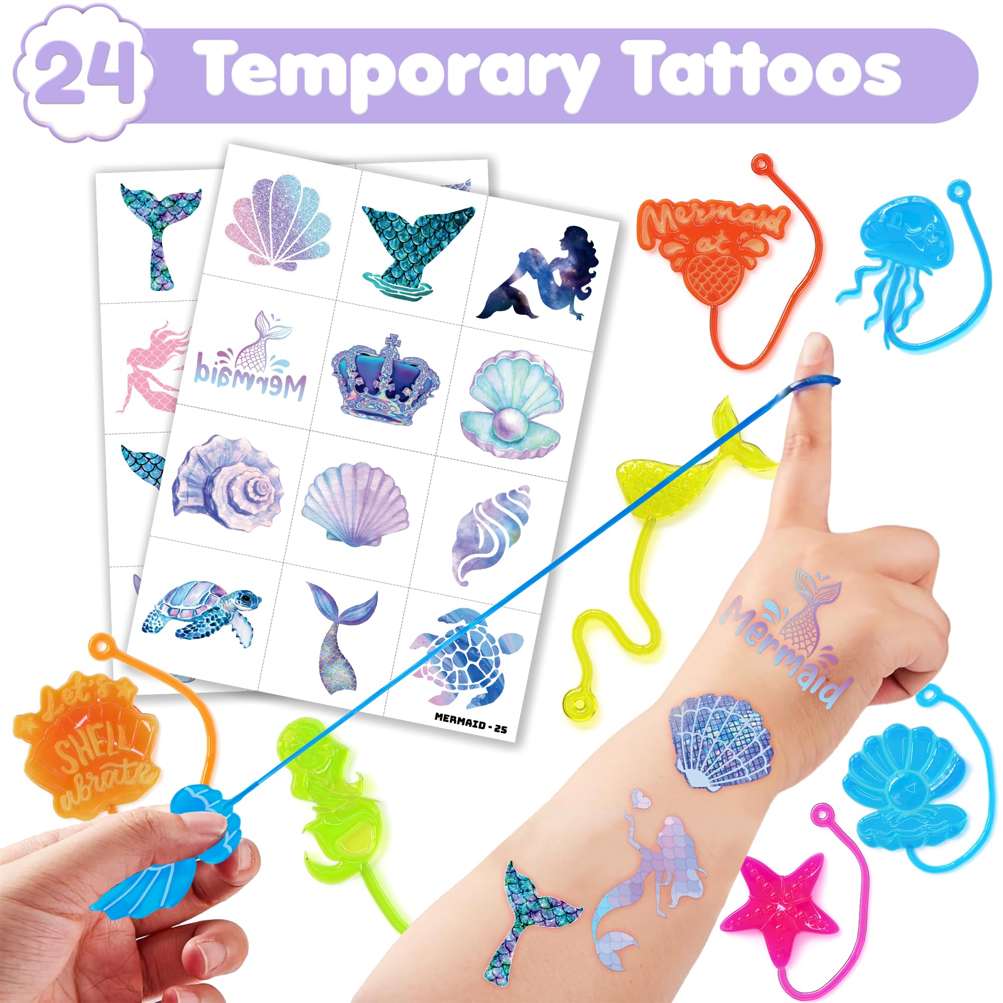 Tatouages sirene, accessoire coloré pour fêtes et jeux