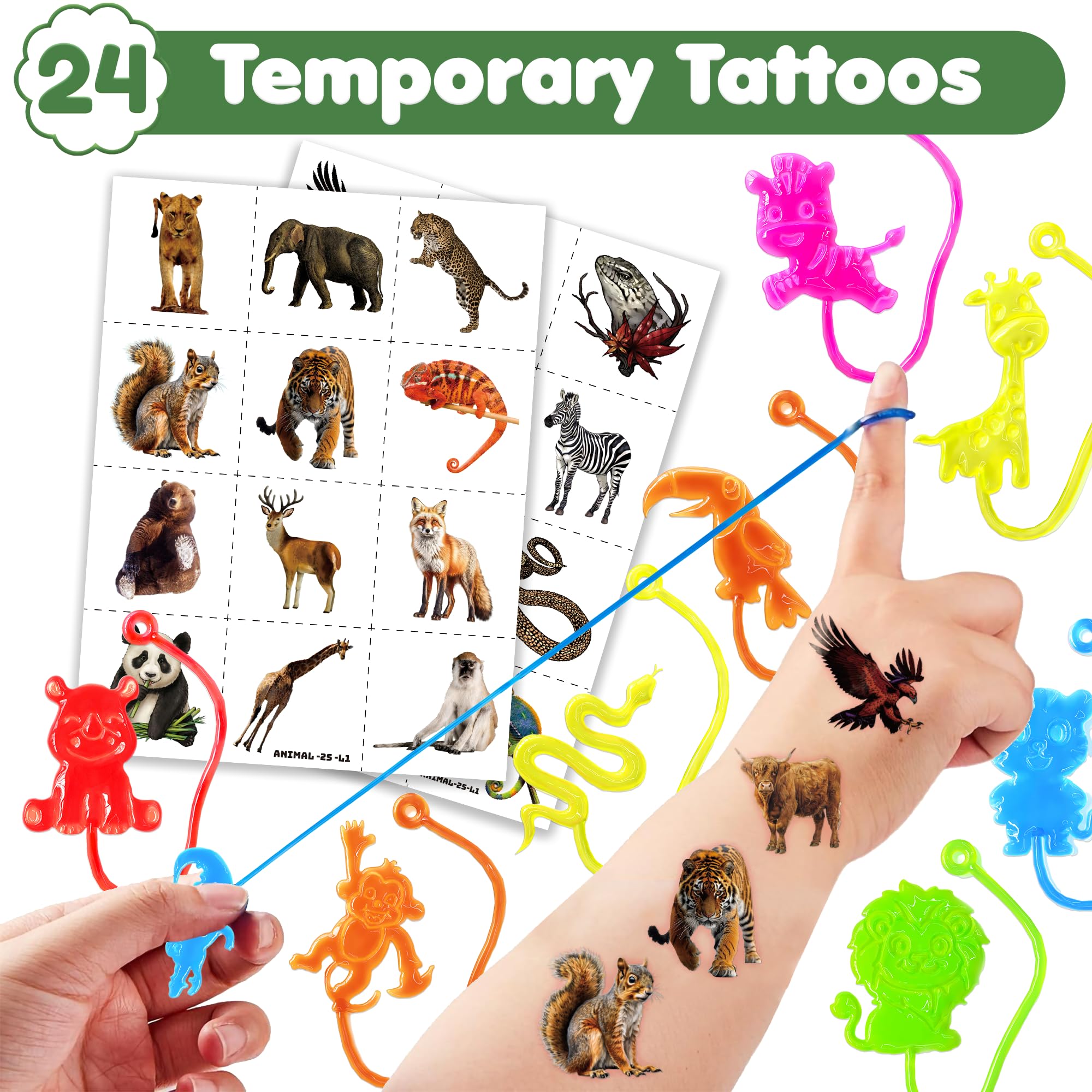 Tatouages temporaires Animal Jungle pour personnaliser les sacs et récompenses.