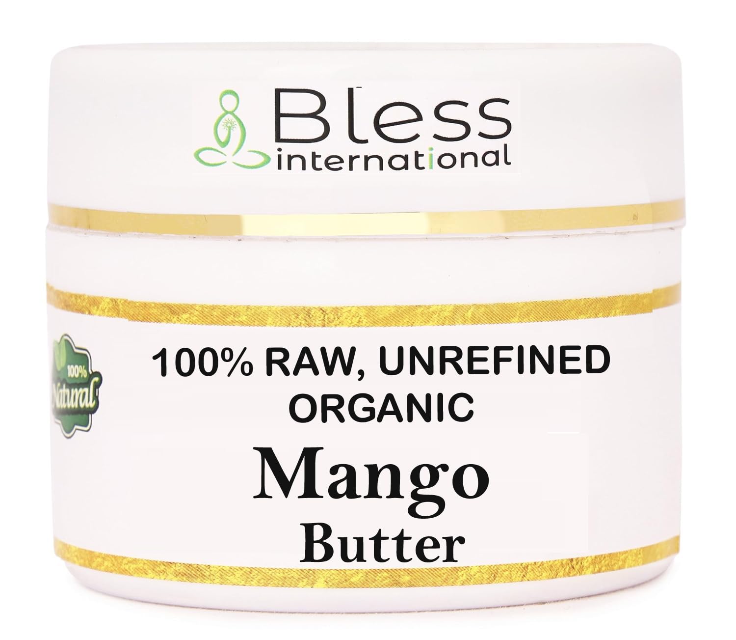 Bless International Beurre mangue bio en pot 115 g, hydratation douce pour peau.