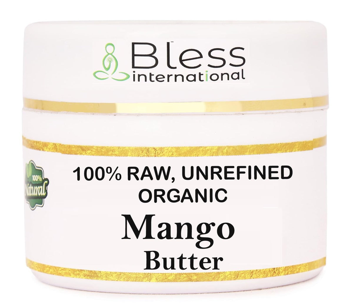 Bless International Beurre mangue bio en pot 115 g, hydratation douce pour peau.
