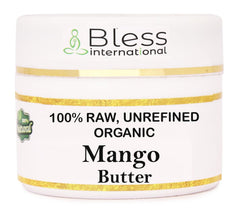 Bless International Beurre mangue bio en pot 115 g, hydratation douce pour peau.