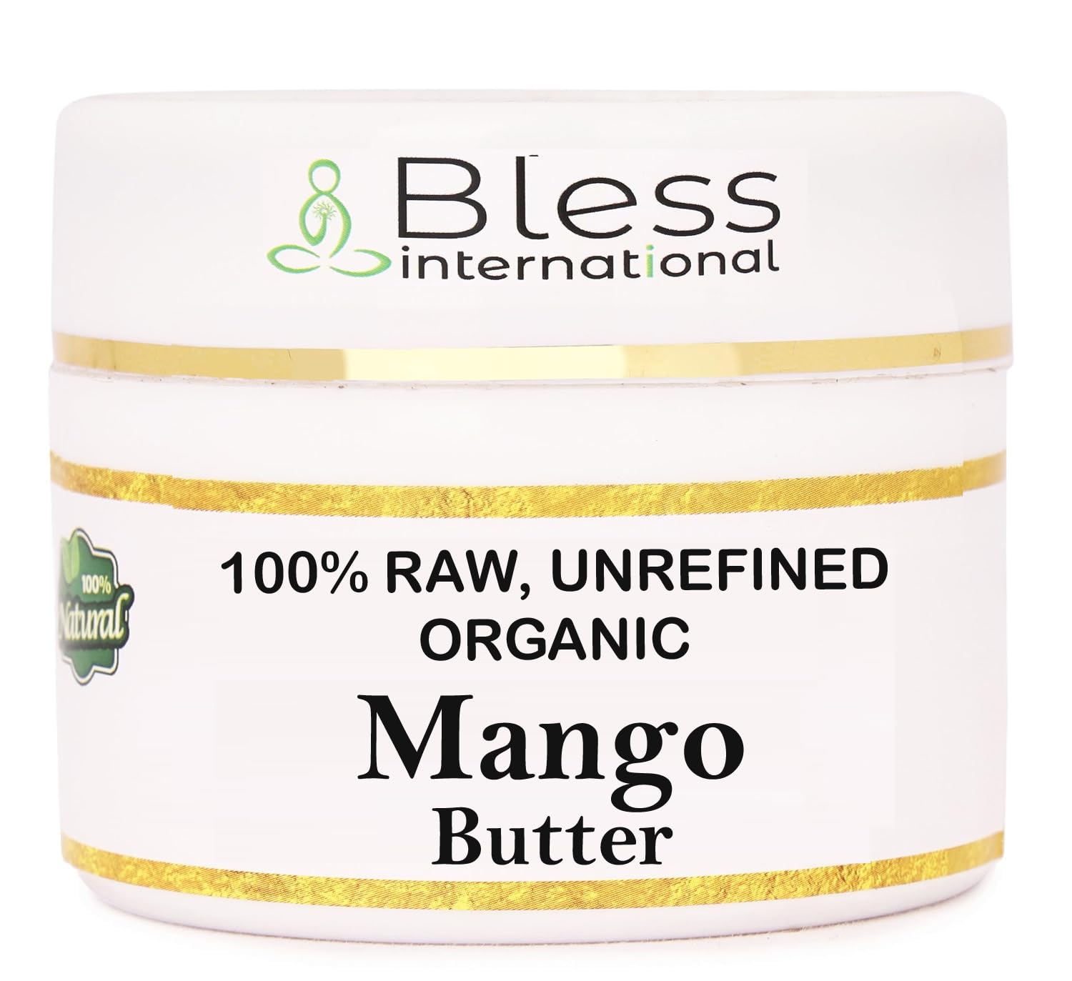 Beurre de mangue Bless International, emballage élégant, hydratation naturelle visage.